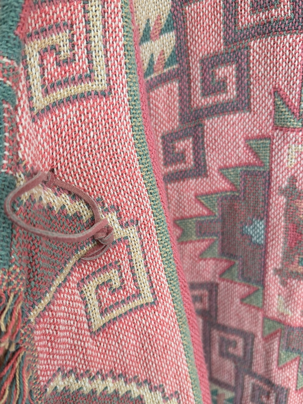 Boho Fringe Jacquard Cardigan Sweater - Pink & Sage - Picture 6 of 8